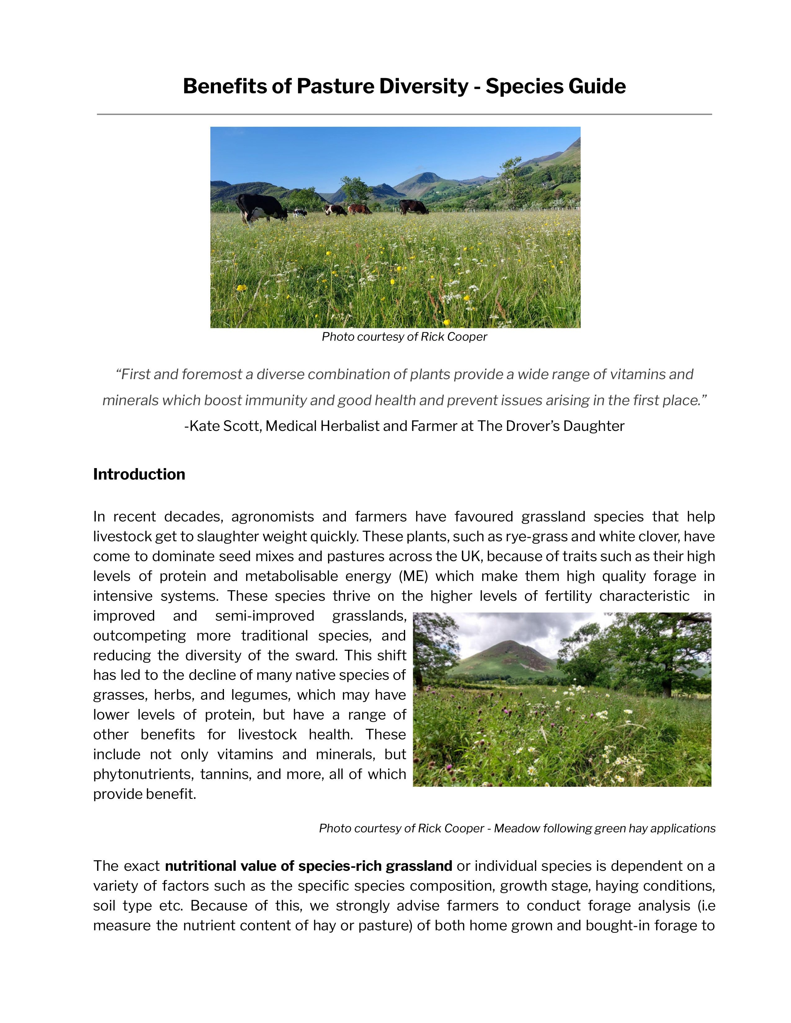 Benefits of Pasture Diversity Species Guide