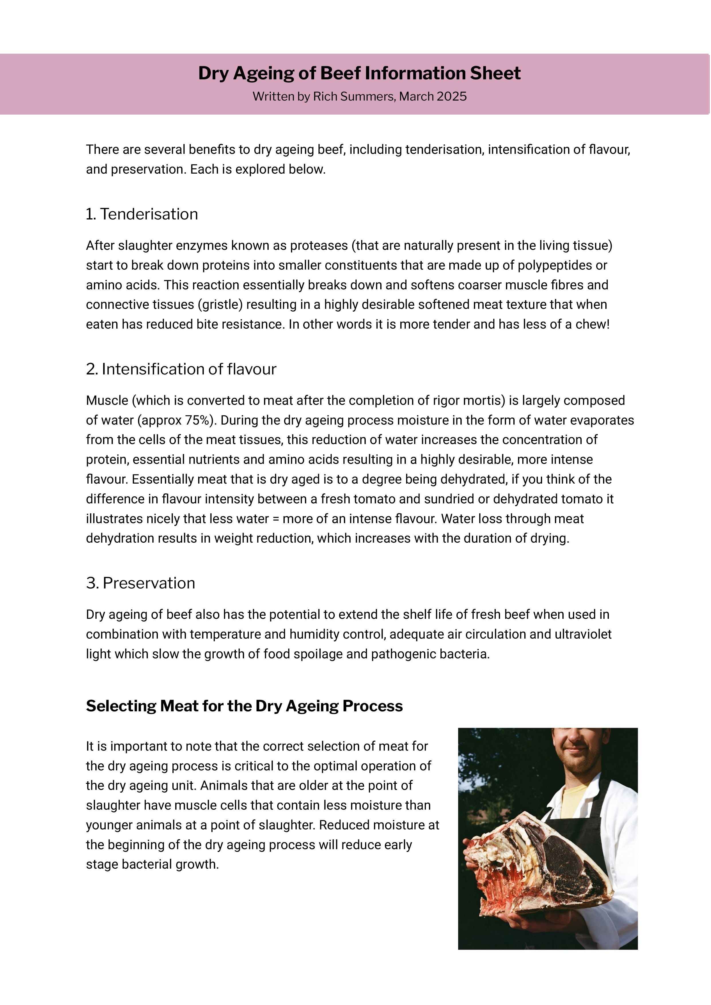 Dry Ageing of Beef Information Sheet