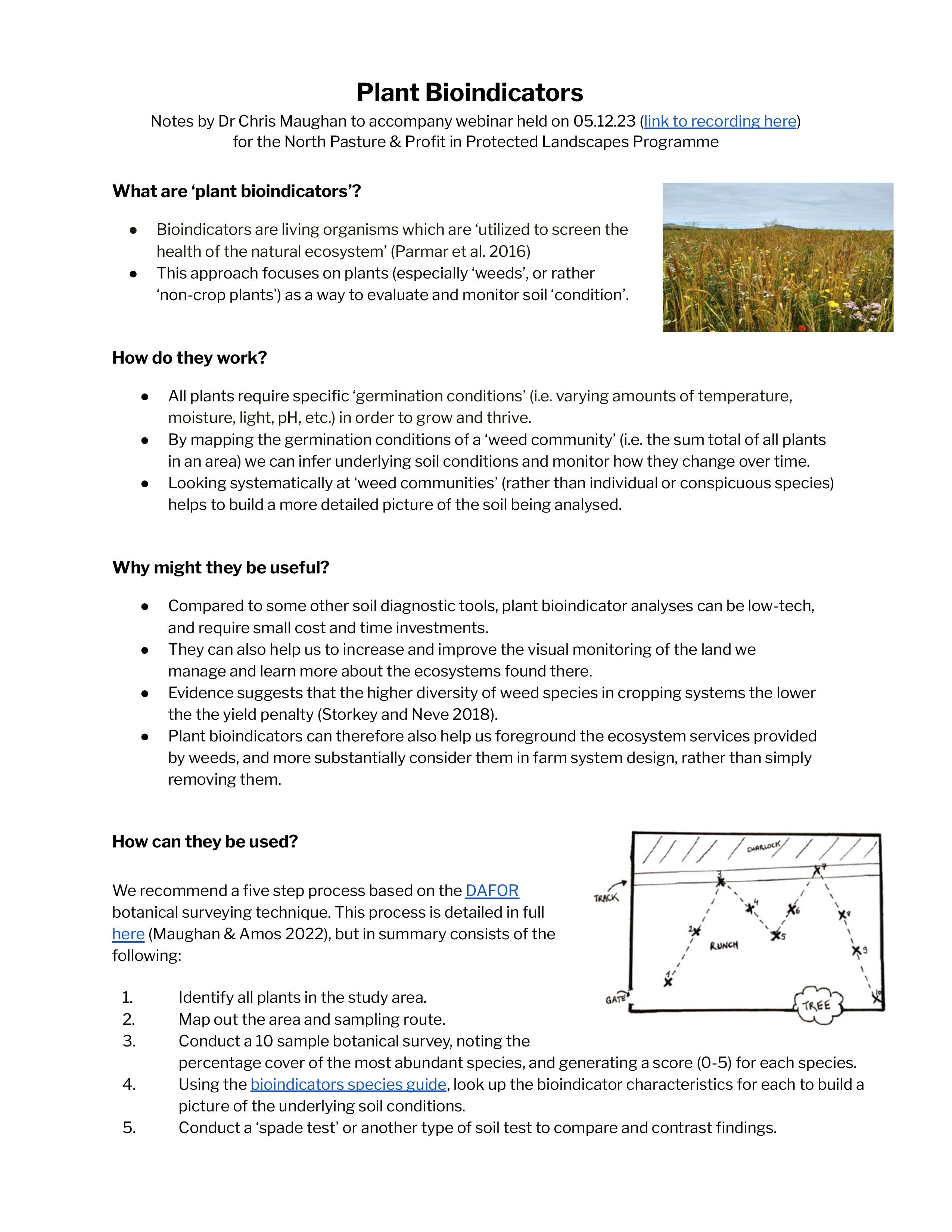 Weeds and Bioindicators Webinar Notes