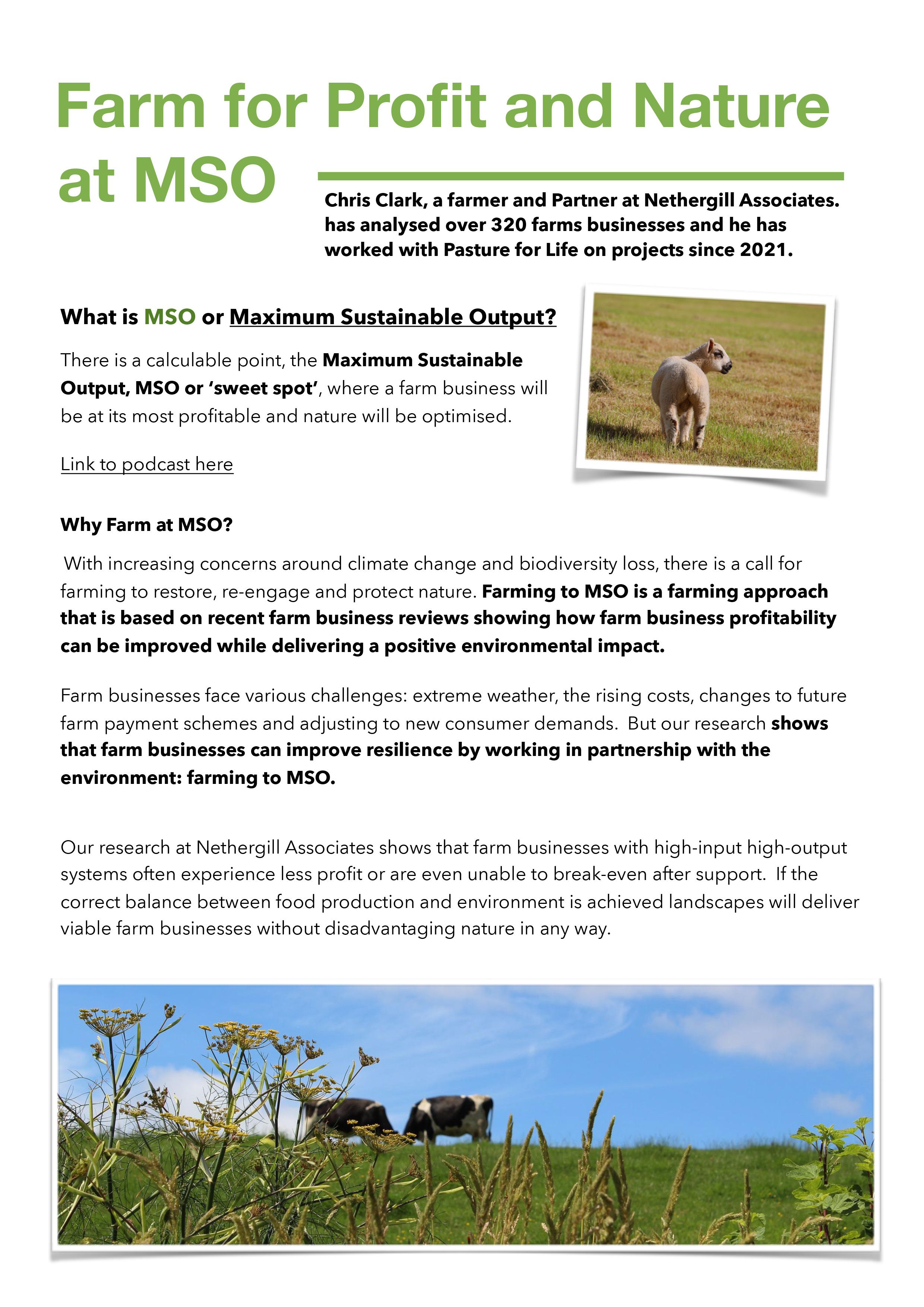 Farm for Profit and Nature at MSO (Maximum Sustainable Output)