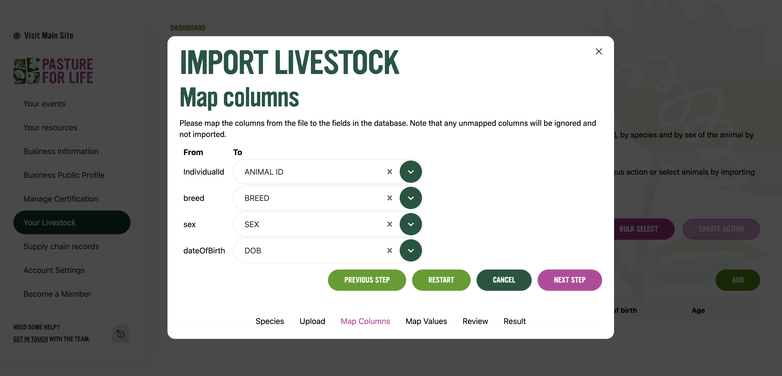 Matching columns